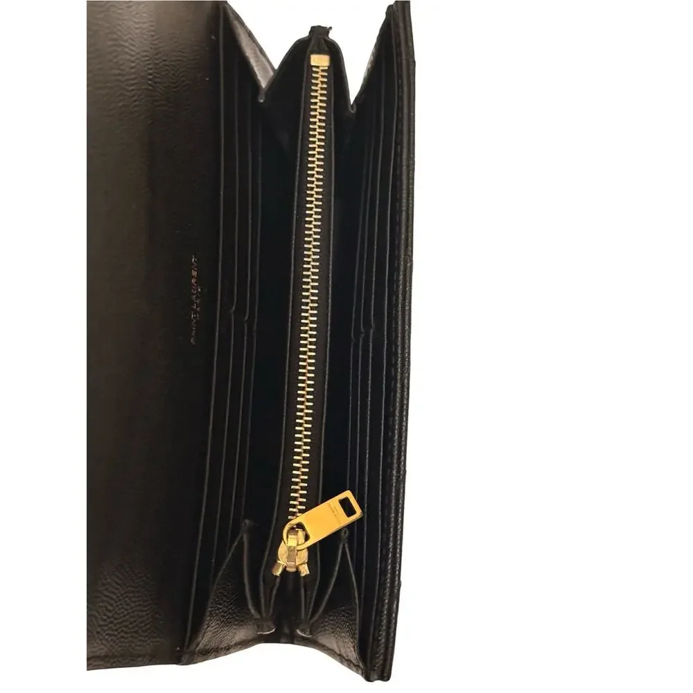 Saint Laurent Black Chevron Leather Wallet with Gold YSL Emblem Crossbody - Picture 6 of 11